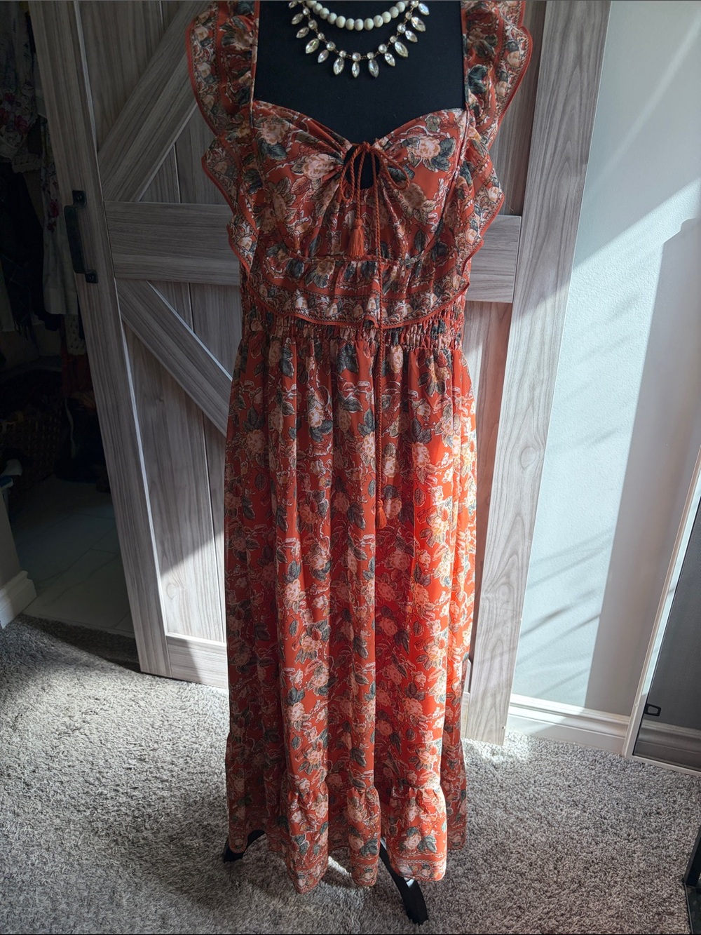 Max Studio Rust Floral Tie-Front Maxi Dress